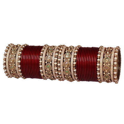 Lac Punjabi Chura Set with Designer Artificial Stone Kada