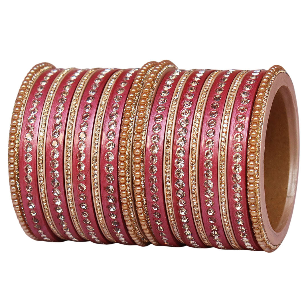 Rajasthani Lac Bangles Set with Rhinestone & Synthetic Beads Work