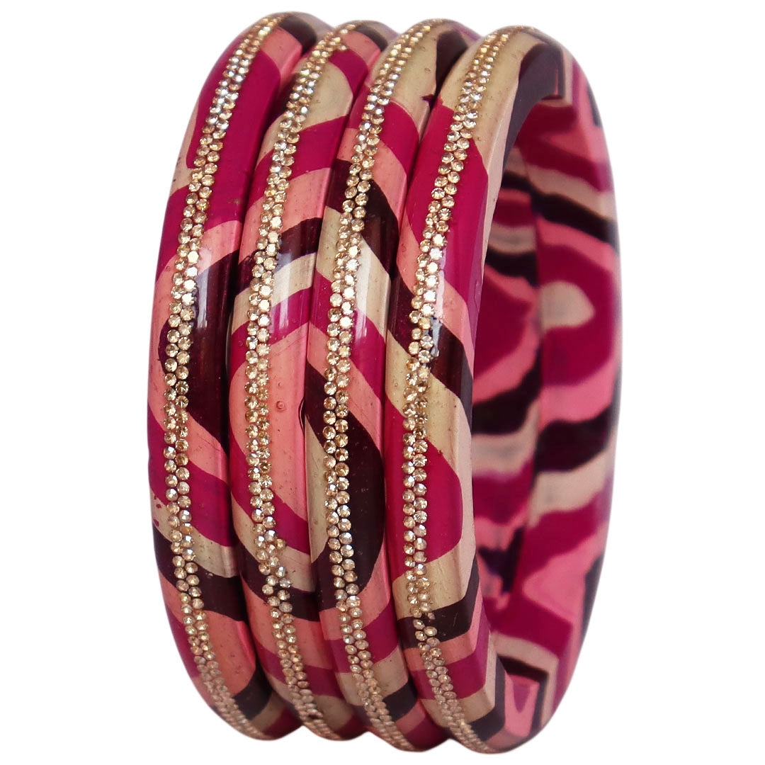 Lac Bangles Set Lahariya Design with Rhinestones Work