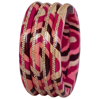 Lac Bangles Set Lahariya Design with Rhinestones Work
