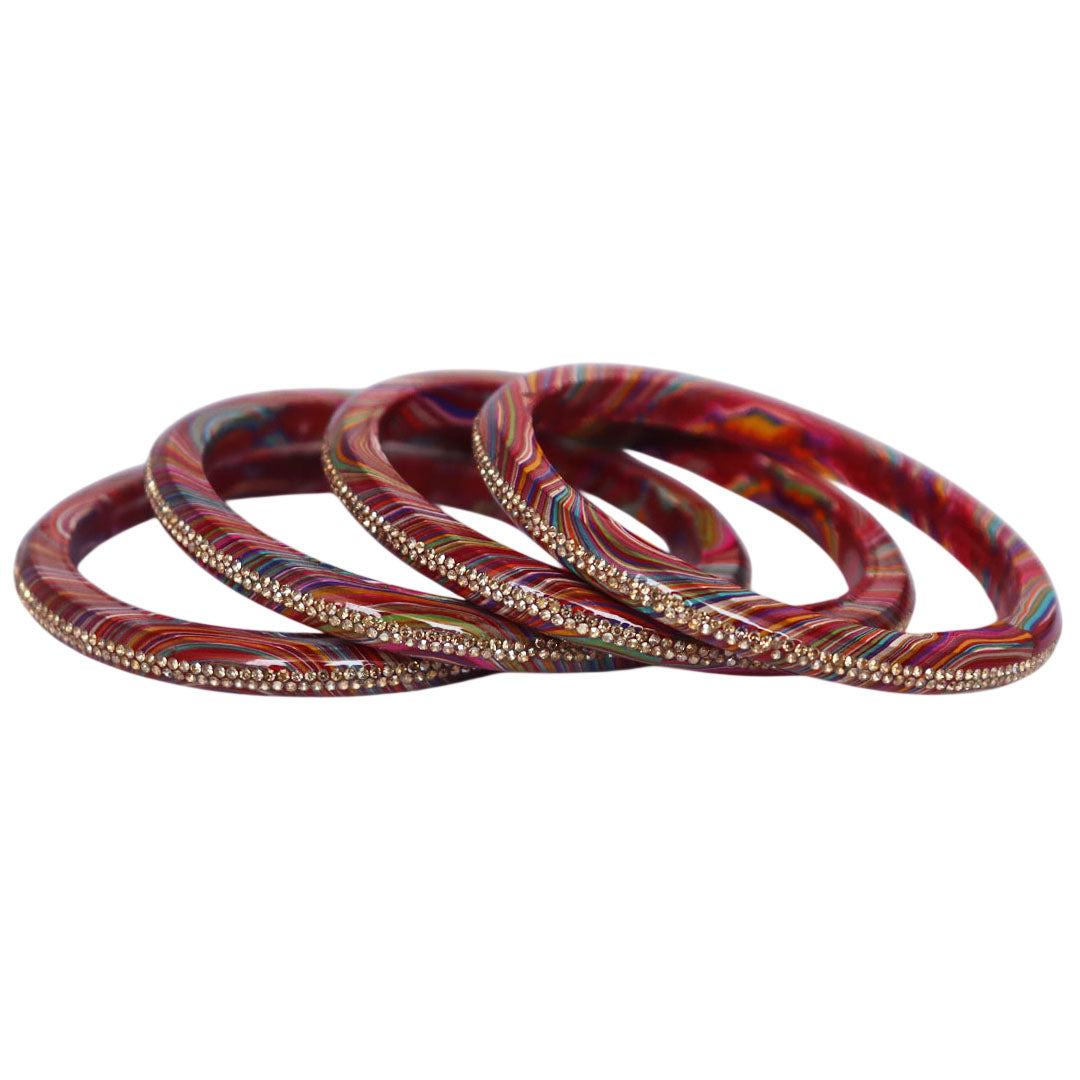 Rajasthani Lahariya Lac Bangles Set with Rhinestone Work by TAJ BRIDAL STORE