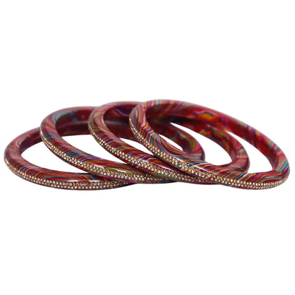 Rajasthani Lahariya Lac Bangles Set with Rhinestone Work by TAJ BRIDAL STORE