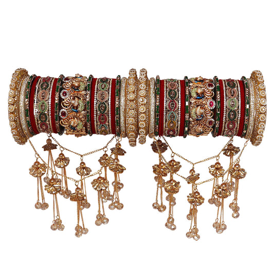 Bridal Rajwadi Premium Gold Plated Chura Set With Beautiful Hanging's