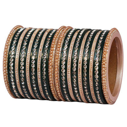 Rajasthani Lac Bangles Set with Rhinestone & Synthetic Beads Work