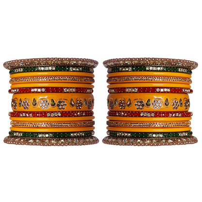 Pure Lac Bridal Bangles Set With Best Kundan-Rhinestones Flower Design