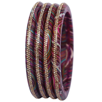 Rajasthani Lahariya Lac Bangles Set with Rhinestone Work by TAJ BRIDAL STORE