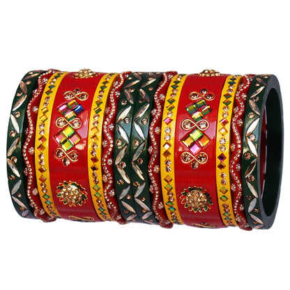 Premium Traditional Lac Chura Set with Kundan & Rhinestones