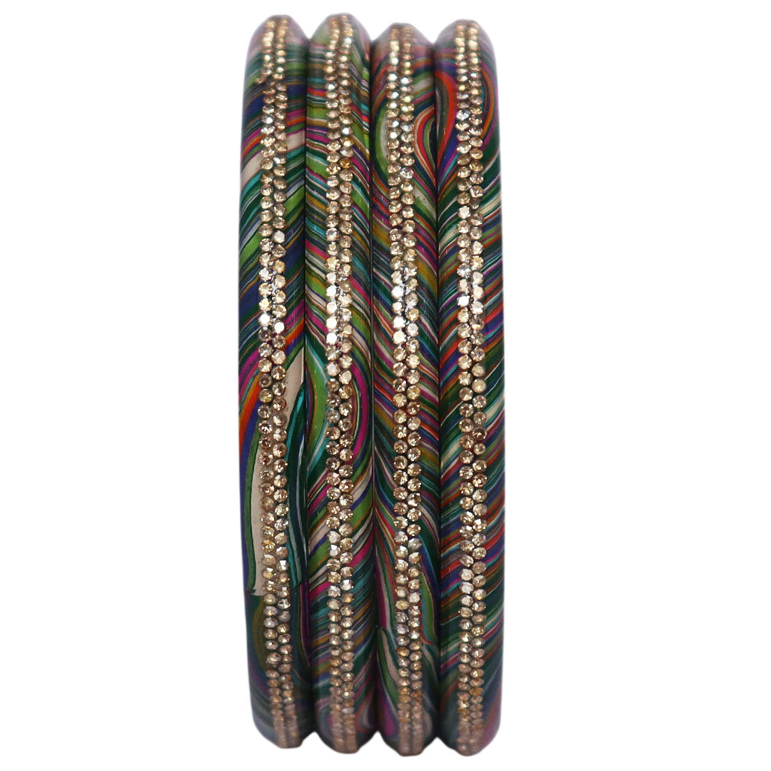 Rajasthani Lahariya Lac Bangles Set with Rhinestone Work by TAJ BRIDAL STORE