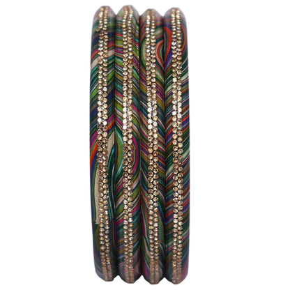 Rajasthani Lahariya Lac Bangles Set with Rhinestone Work by TAJ BRIDAL STORE