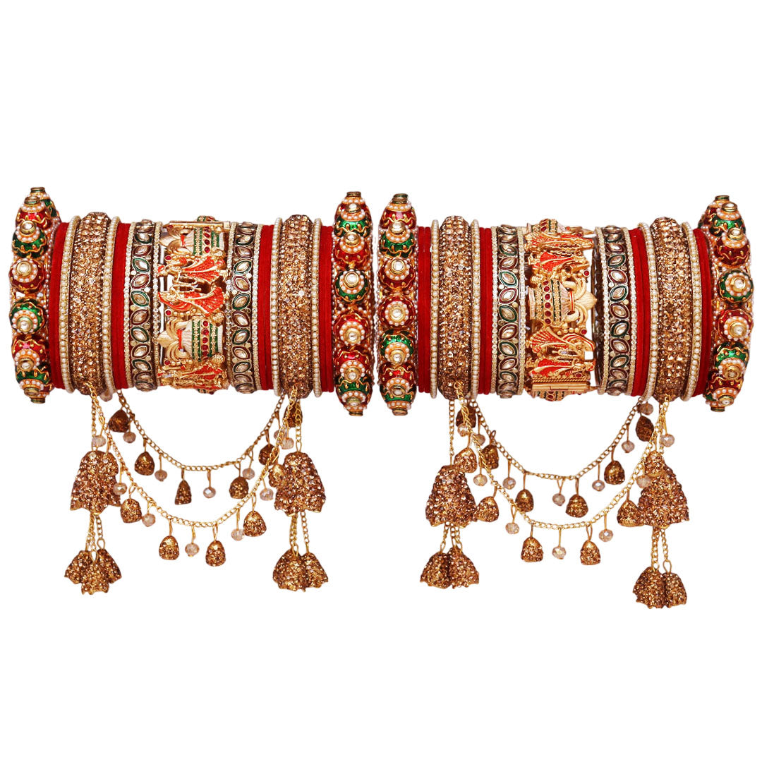 Royal Rajwadi Bridal Bangles with Dulha-Dulhan Kada & Designer Latkan