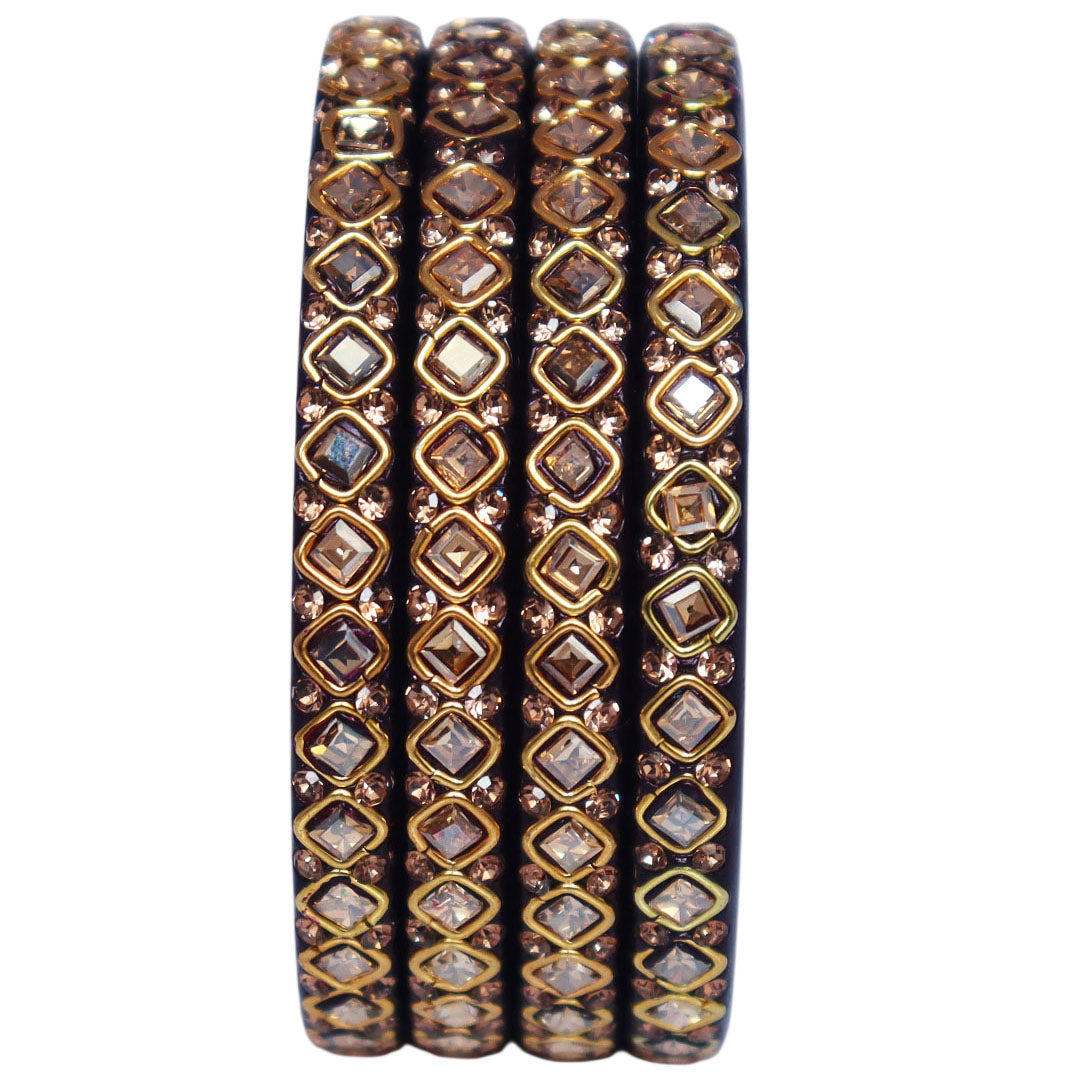 Premium handcrafted lac bangles for women with square Kundan design and sparkling rhinestones, elegant Rajasthani bridal bangles set