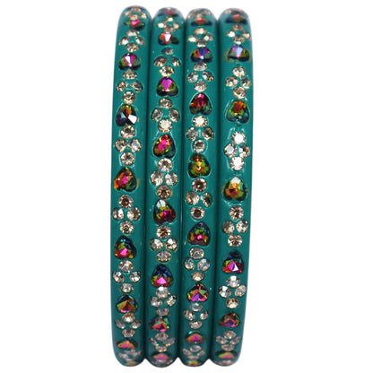 Rajasthani Handmade Lac Bangles with Multicolour Heart-Shaped Stones and Rhinestone Work by TAJ BRIDAL STORE