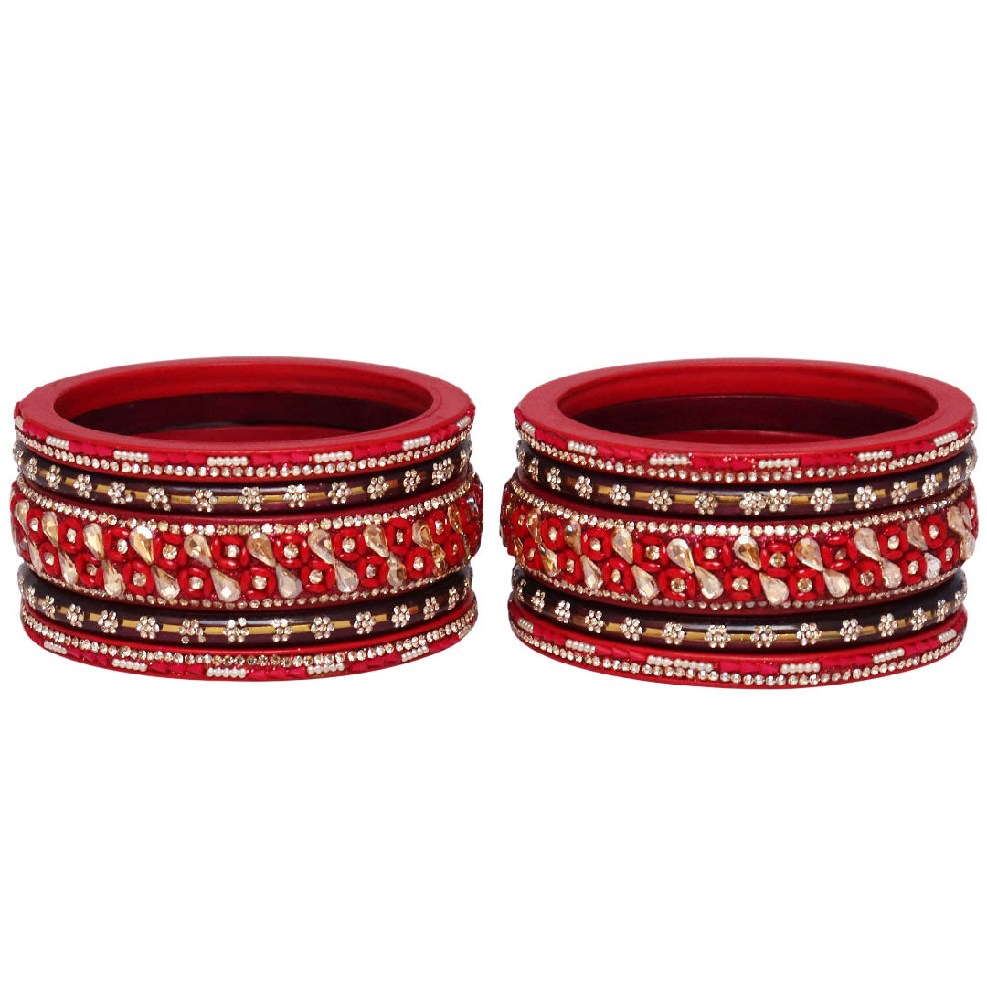 Fancy Jaipuri Lac Short Bangles Set with Kundan & Beads Design