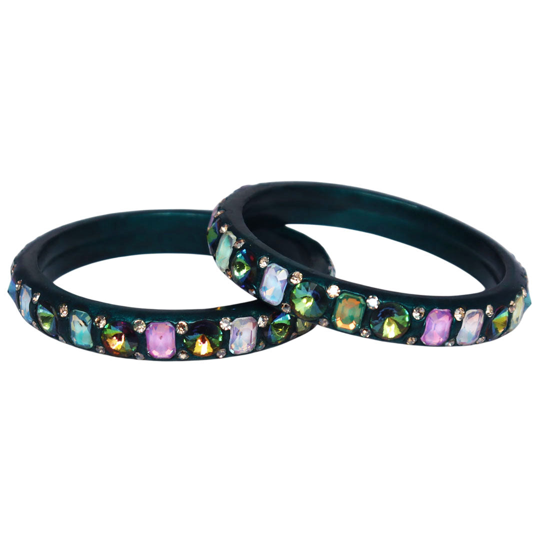 Antique Multicolor AD Stone Lac Bangles for Women | Traditional Rajasthani Handmade Bangles Set of 2