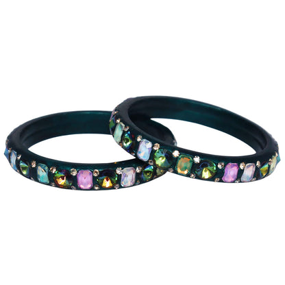 Antique Multicolor AD Stone Lac Bangles for Women | Traditional Rajasthani Handmade Bangles Set of 2