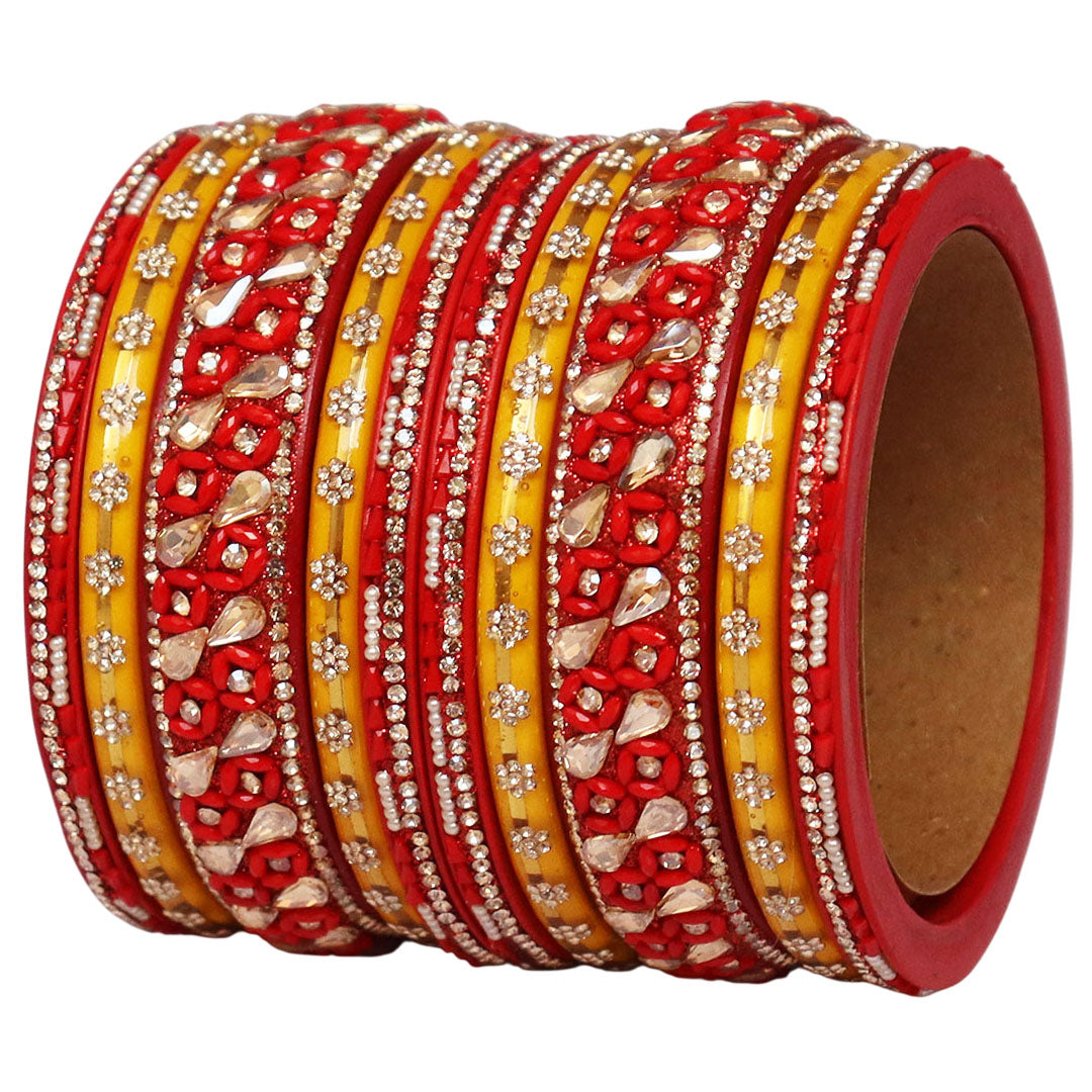 Fancy Jaipuri Lac Short Bangles Set with Kundan & Beads Design