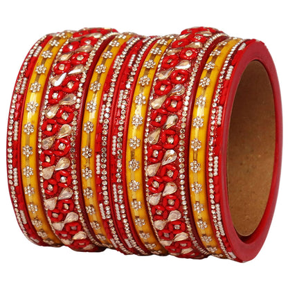 Fancy Jaipuri Lac Short Bangles Set with Kundan & Beads Design