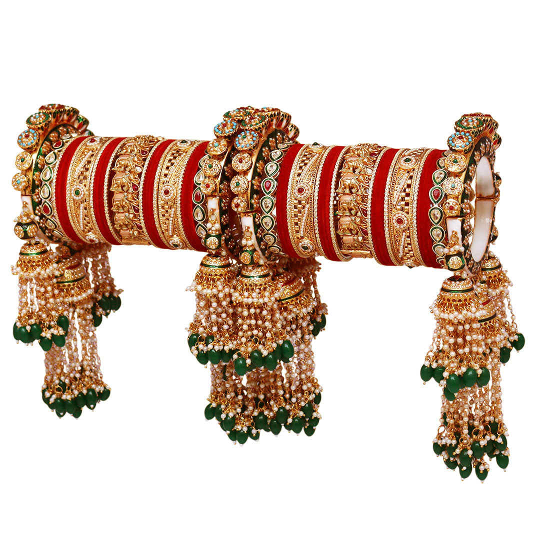 Luxurious Rajwadi Wedding Bangles with Elephant Kada & Hangings