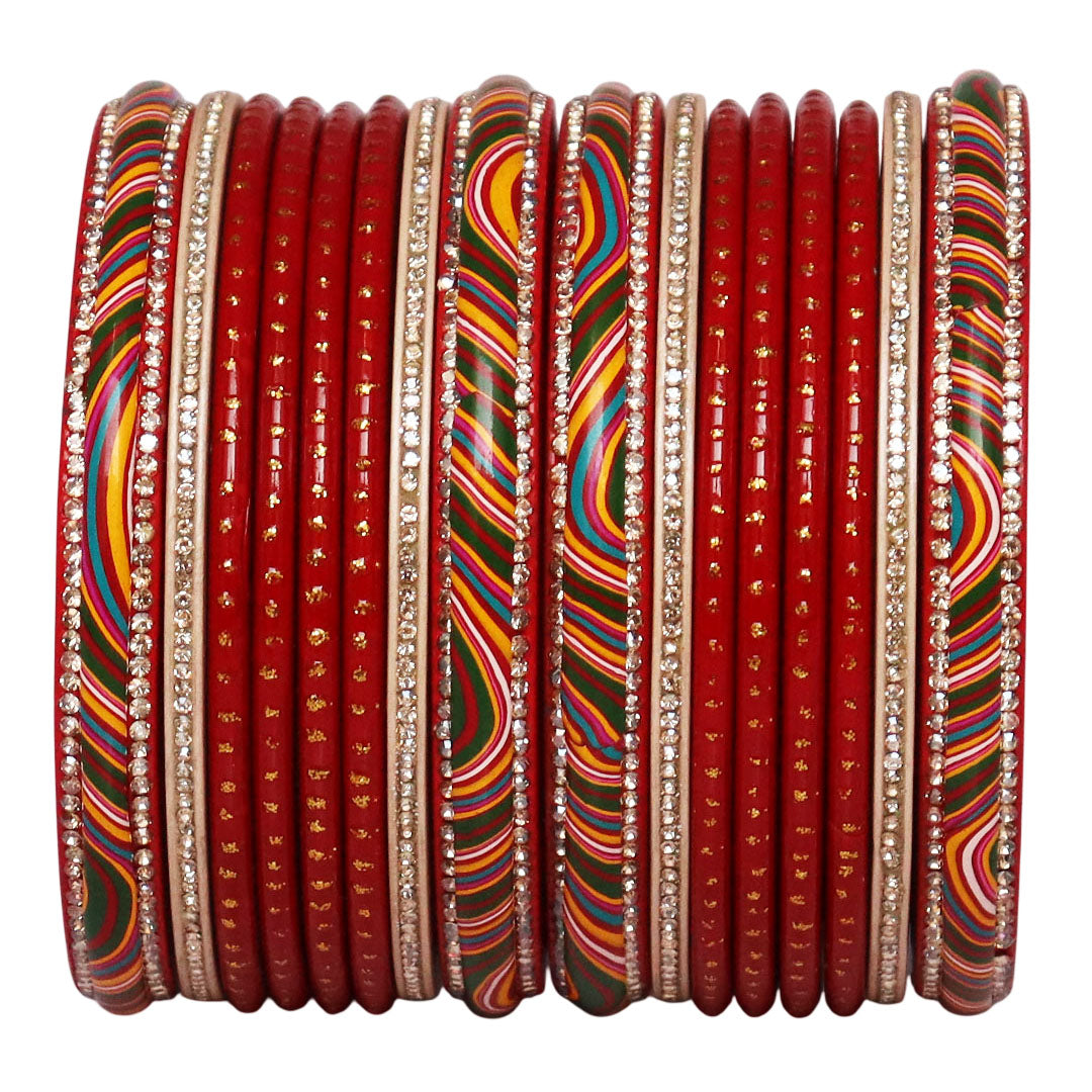 Stylish Rajasthani Lac Short Bangles Set with Lahariya & Boond Design