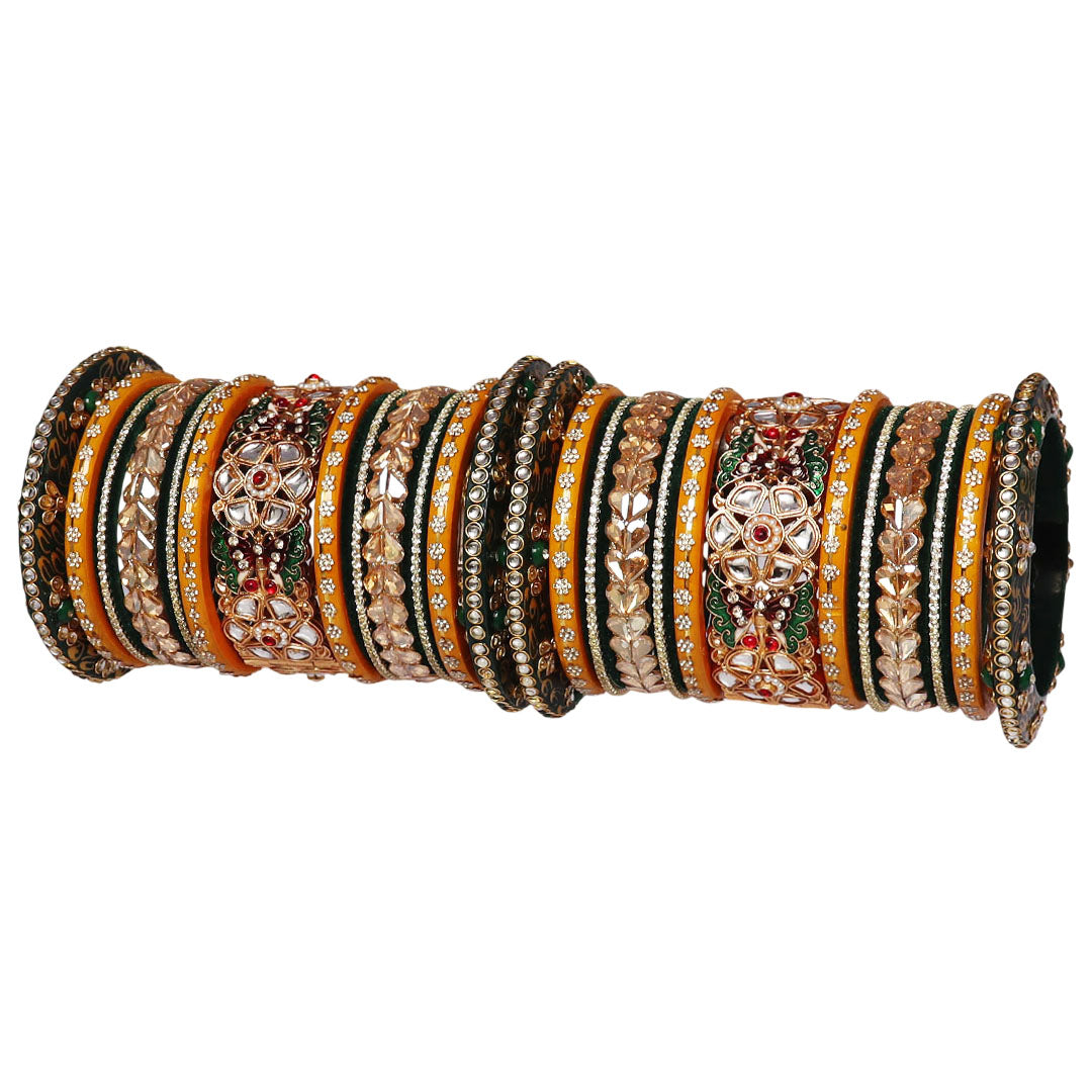 Royal Rajwadi Bridal Chura Set with elegant Flower & Butterfly Design Kada for Indian brides.