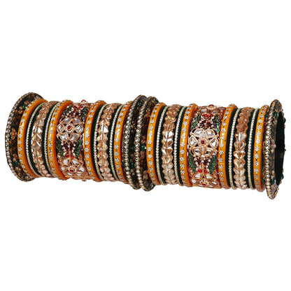 Royal Rajwadi Bridal Chura Set with elegant Flower & Butterfly Design Kada for Indian brides.
