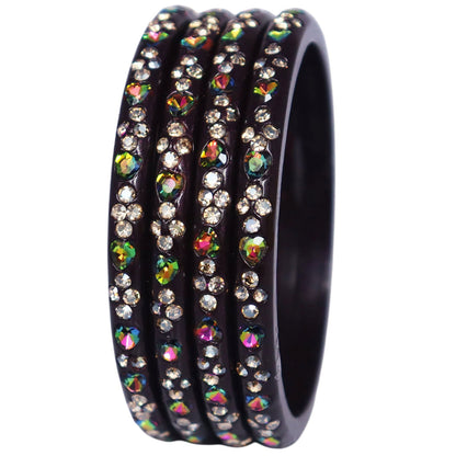 Rajasthani Handmade Lac Bangles with Multicolour Heart-Shaped Stones and Rhinestone Work by TAJ BRIDAL STORE