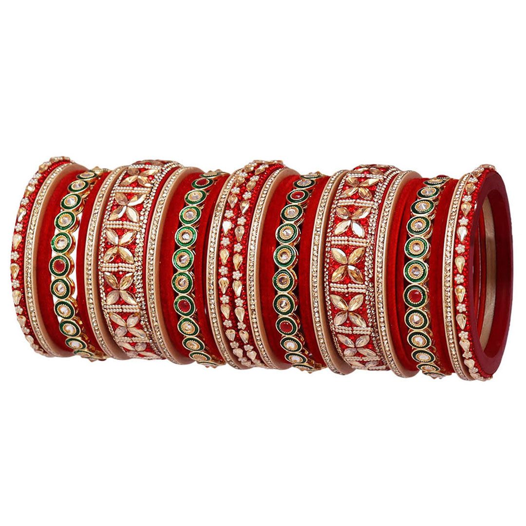 Rajasthani Wedding Chura with Kundan Beads & Velvet Bangles