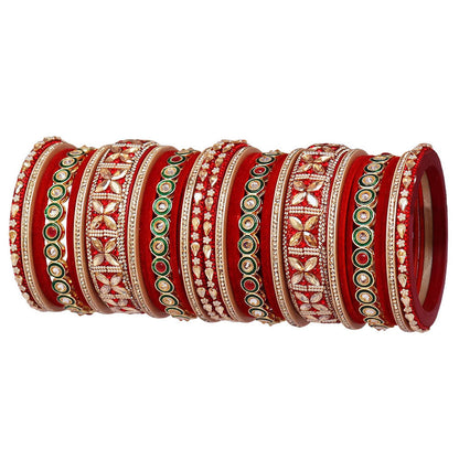 Rajasthani Wedding Chura with Kundan Beads & Velvet Bangles