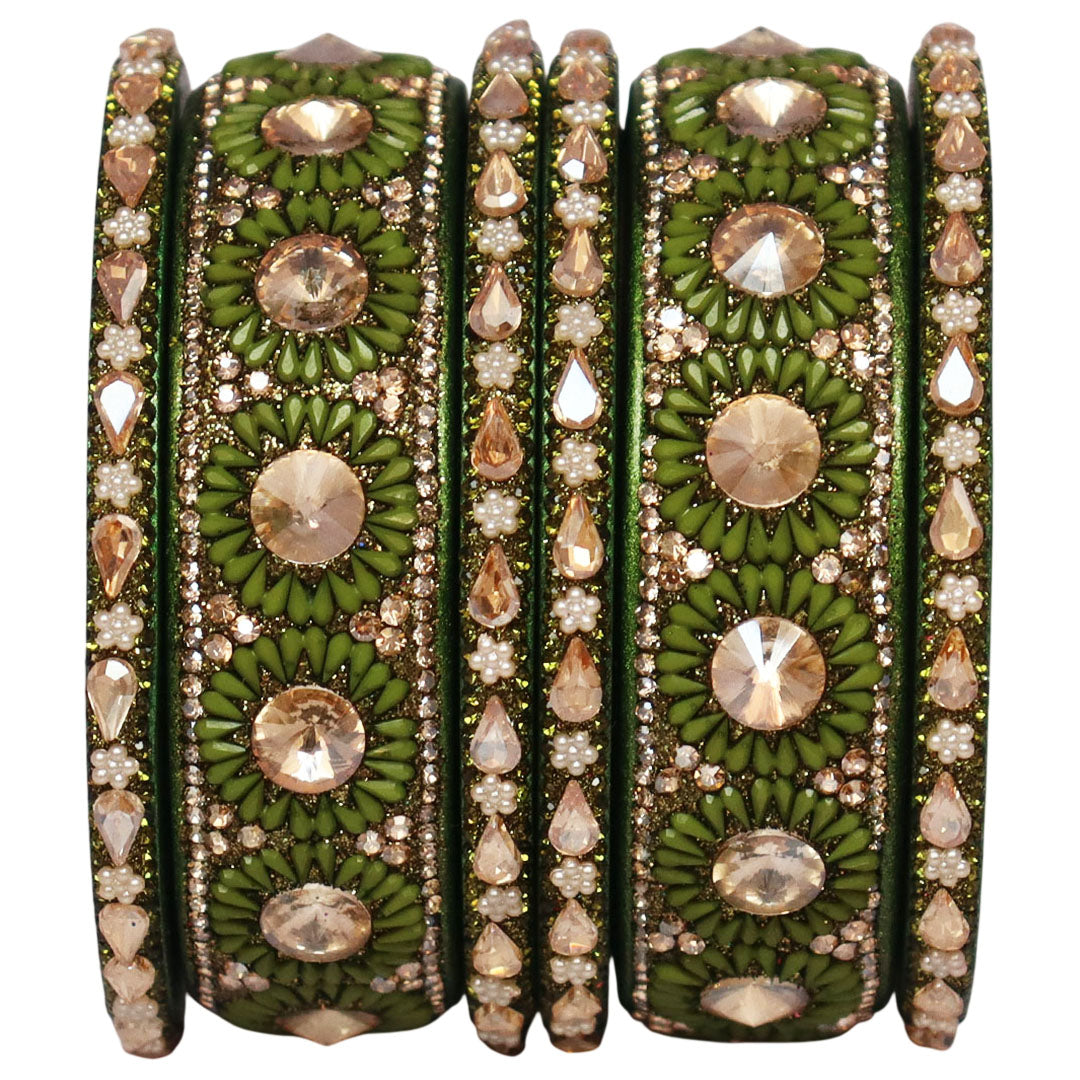 Beautiful Lac Bangles Set with Floral Stone Design for Brides