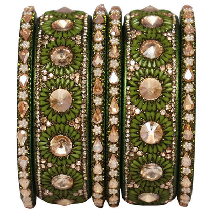 Beautiful Lac Bangles Set with Floral Stone Design for Brides