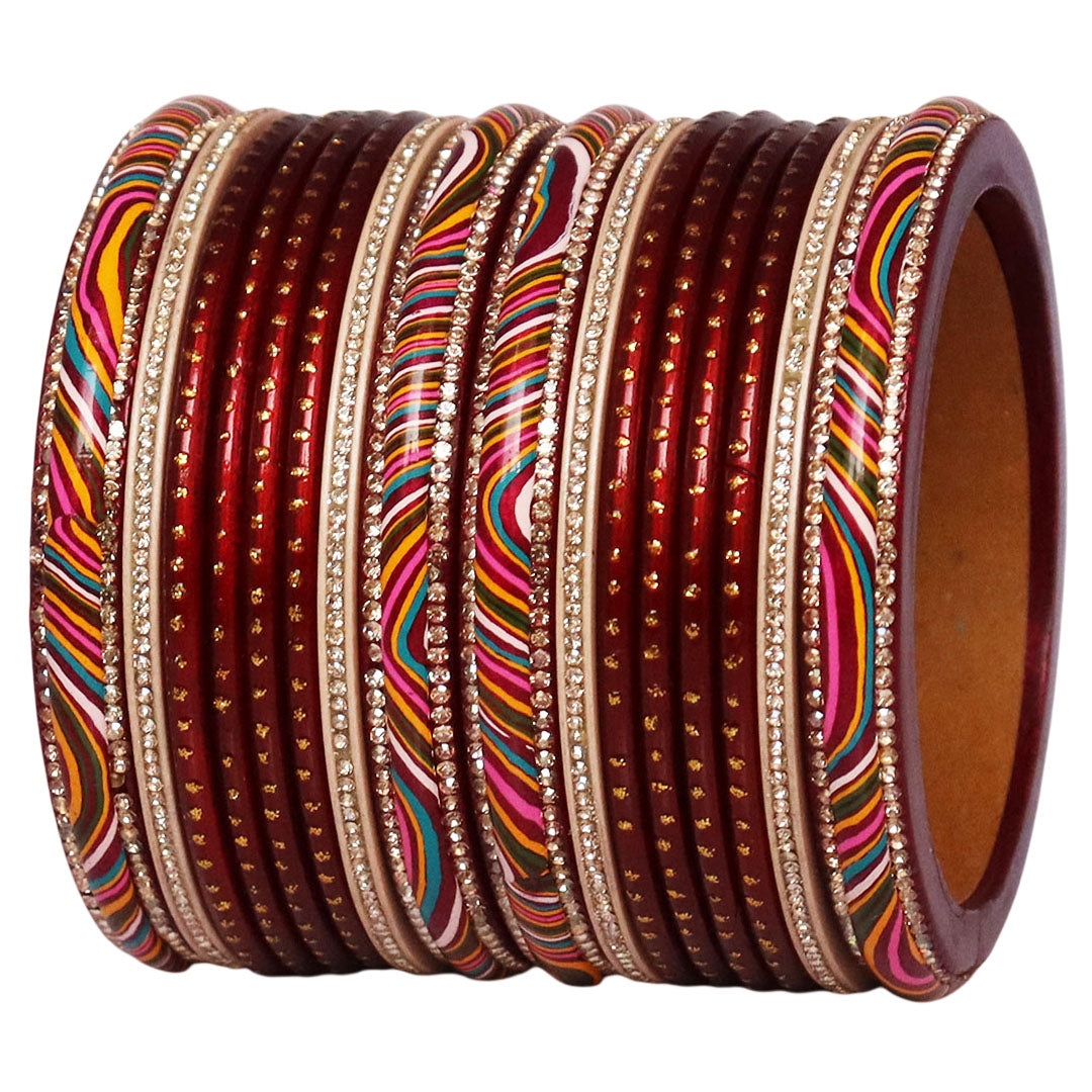 Stylish Rajasthani Lac Short Bangles Set with Lahariya & Boond Design