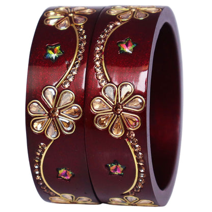 Jaipuri Lac Bangles Kundan Rhinestone Flower Designer Kada
