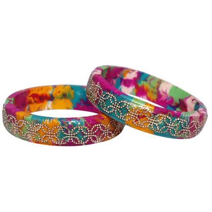 Premium Lac Bangles for Women | Multicolor Marble Finish Rhinestone Traditional Rajasthani Bangles By TAJ BRIDAL STORE