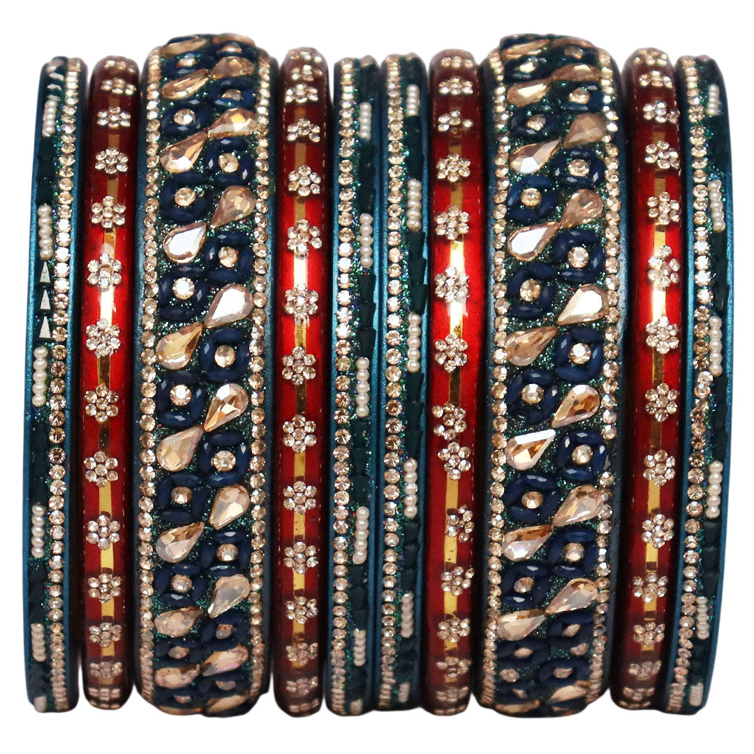 Fancy Jaipuri Lac Short Bangles Set with Kundan & Beads Design