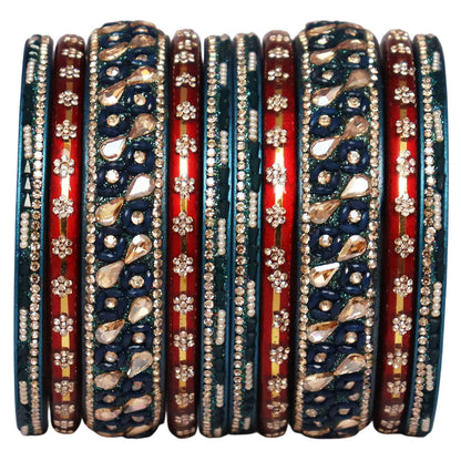Fancy Jaipuri Lac Short Bangles Set with Kundan & Beads Design