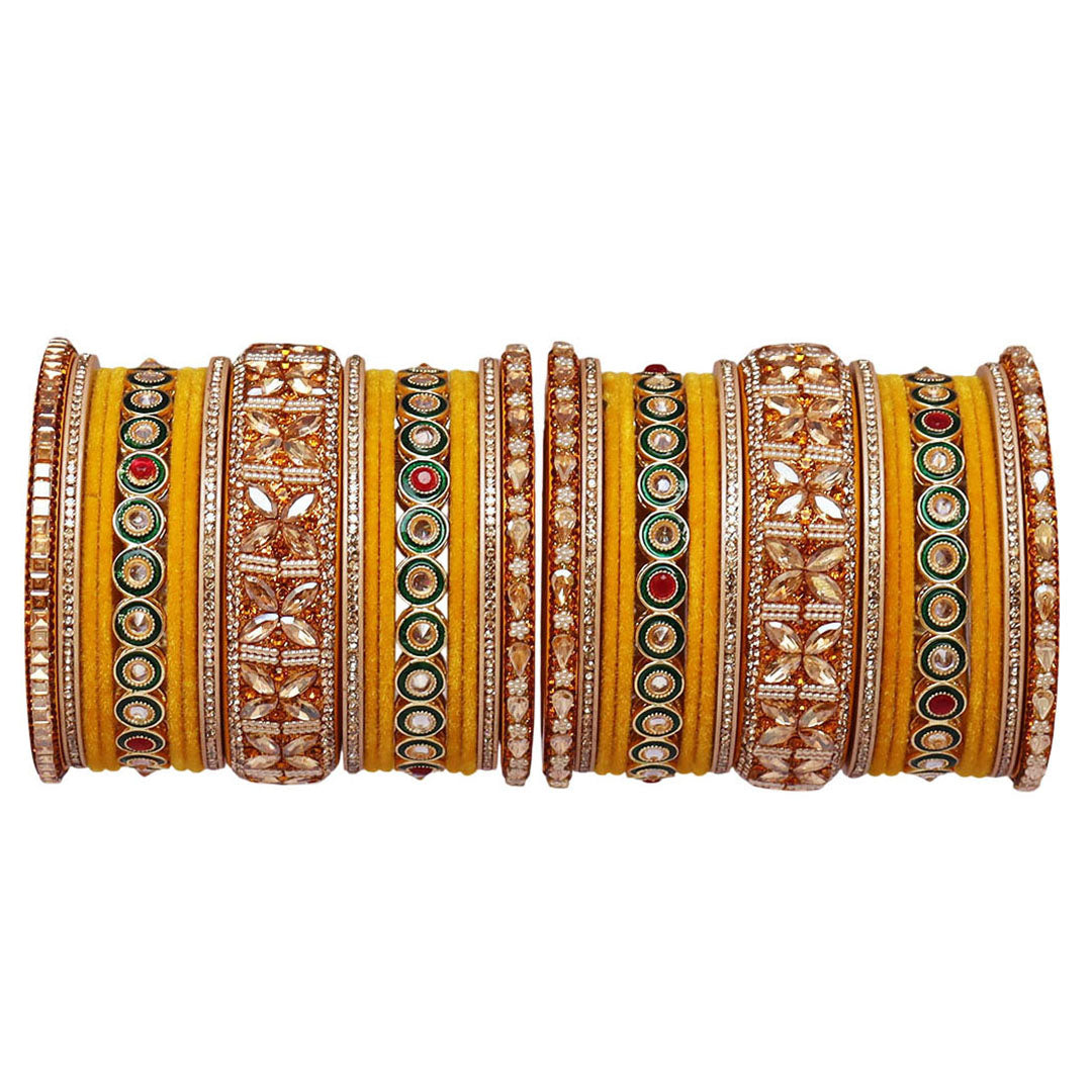Rajasthani Wedding Chura with Kundan Beads & Velvet Bangles