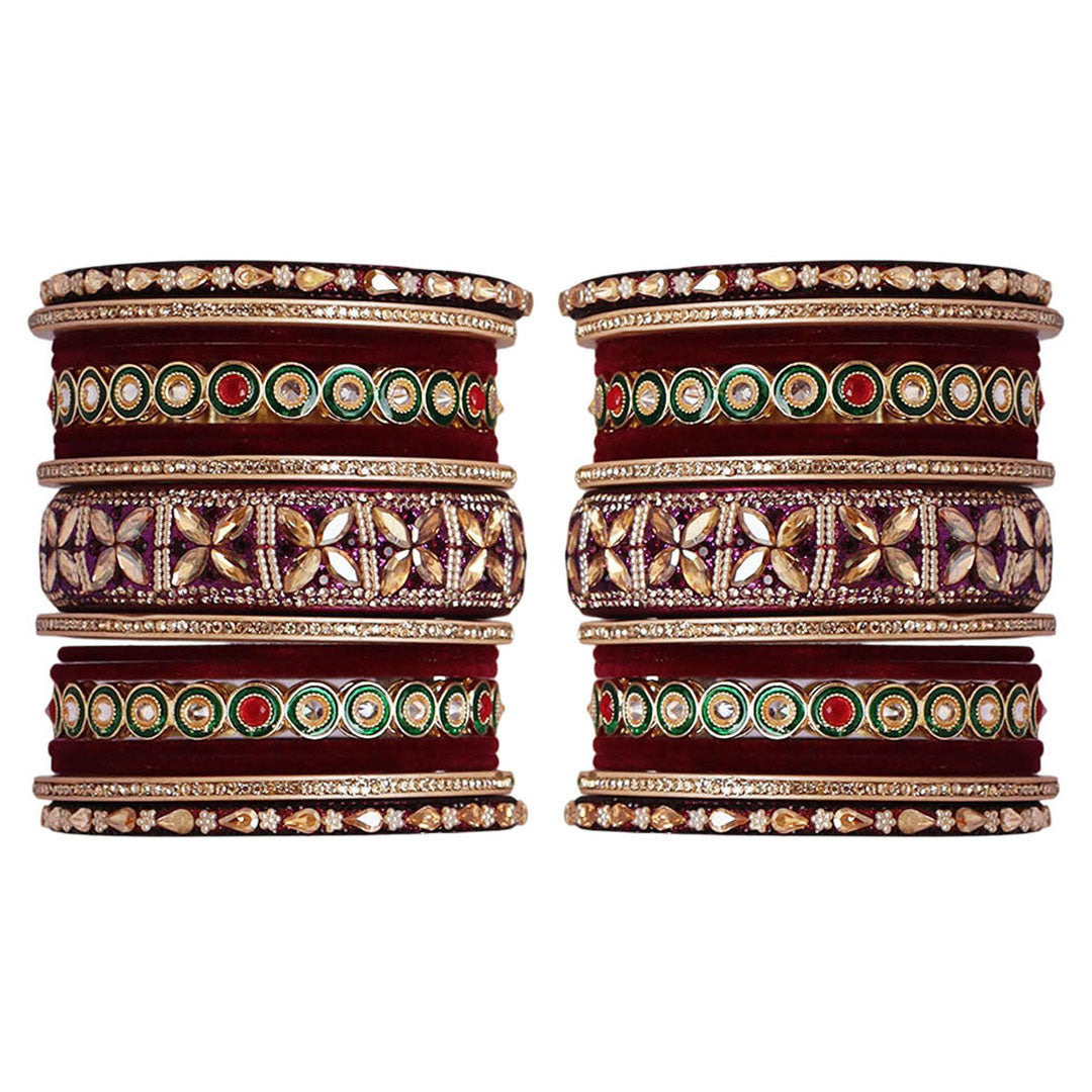 Rajasthani Wedding Chura with Kundan Beads & Velvet Bangles