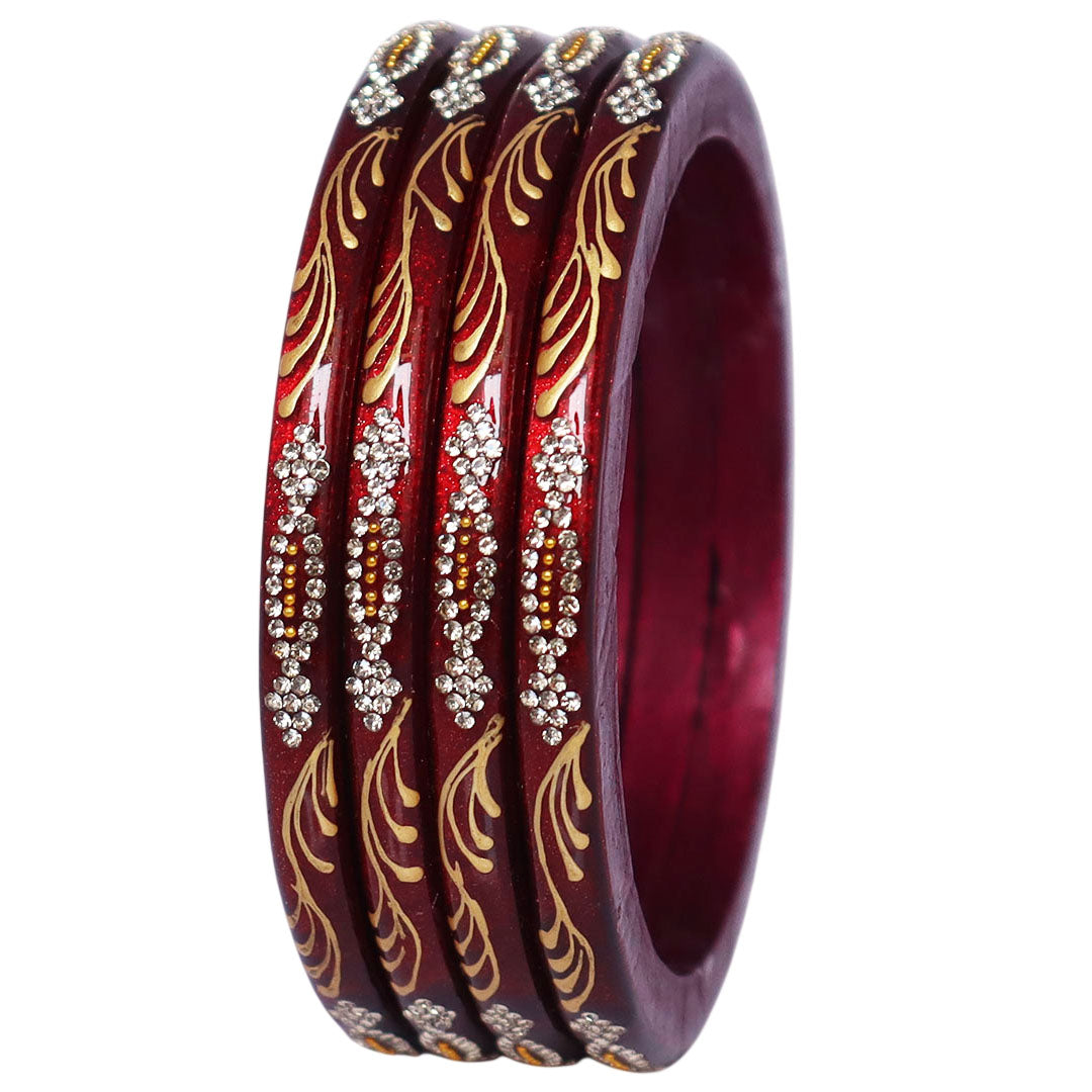 Handmade Pure Lac Bangles for Women with Handpainted Golden Leaf & Stone Work | Traditional Jaipur Rajasthani Bangles | Set of 4 | TAJ BRIDAL STORE