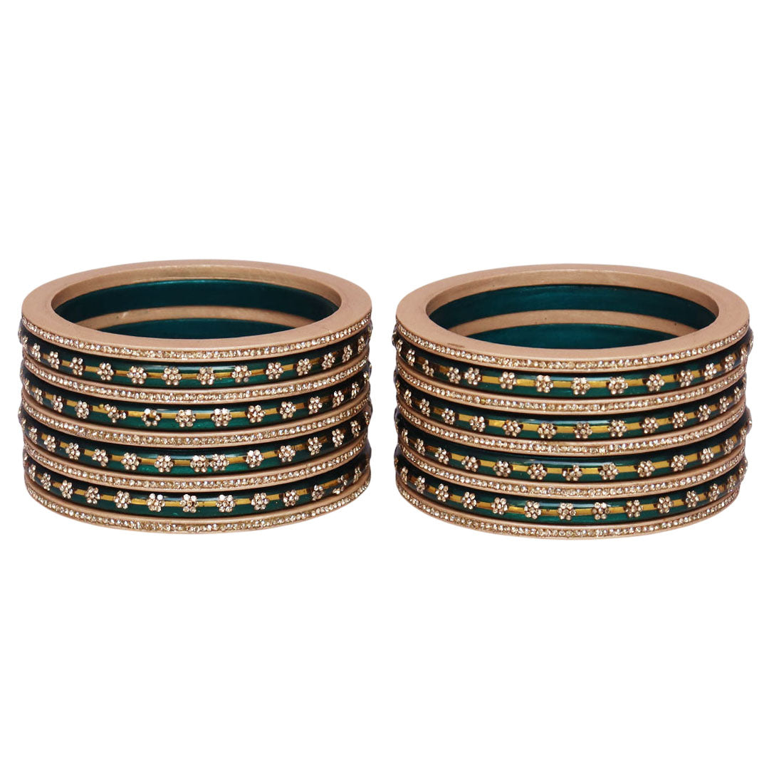 Bridal Rajasthani Lac Bangles Set with Floral Stone Work