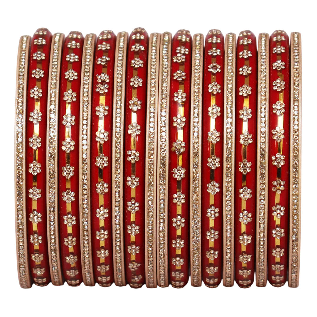 Bridal Rajasthani Lac Bangles Set with Floral Stone Work