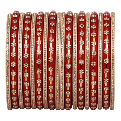 Bridal Rajasthani Lac Bangles Set with Floral Stone Work