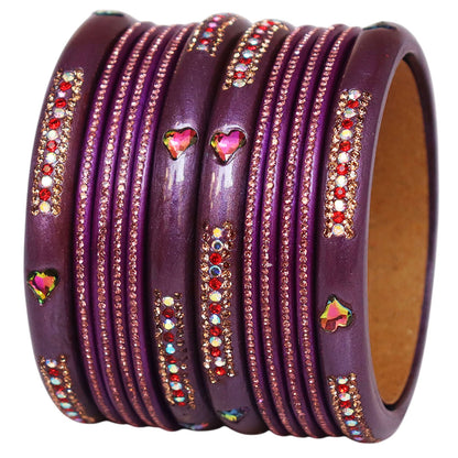 Jaipuri Lac Short Bangles with Heart Shape Kundan & Rhinestones