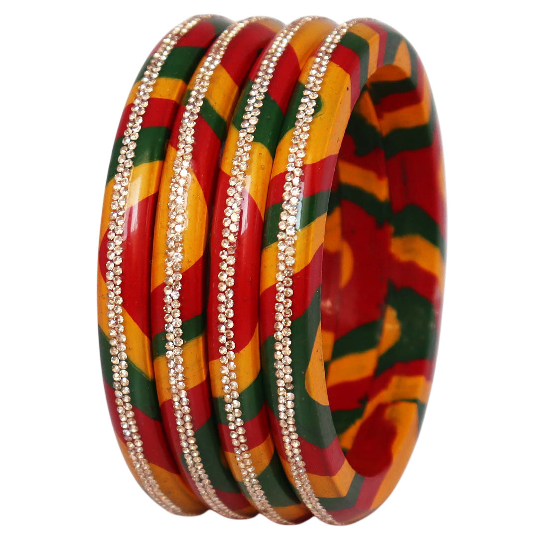 Lac Bangles Set Lahariya Design with Rhinestones Work