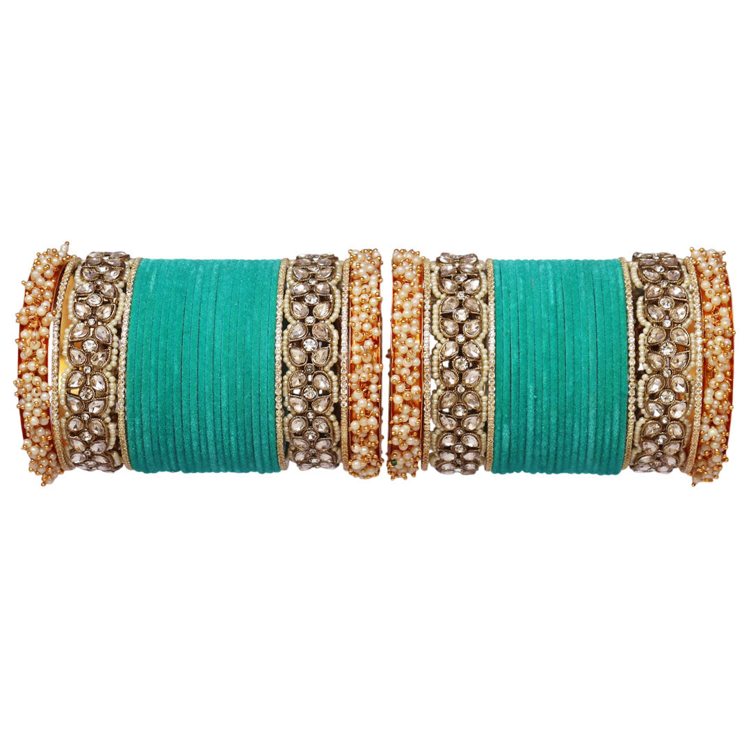 Premium Bridal Metal Bangles – Kundan Stone & Pearl Embellished