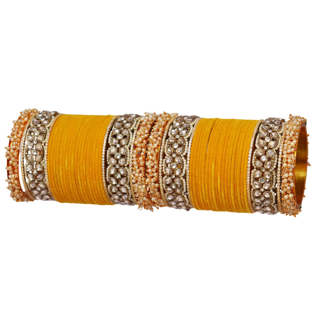 Premium Bridal Metal Bangles – Kundan Stone & Pearl Embellished