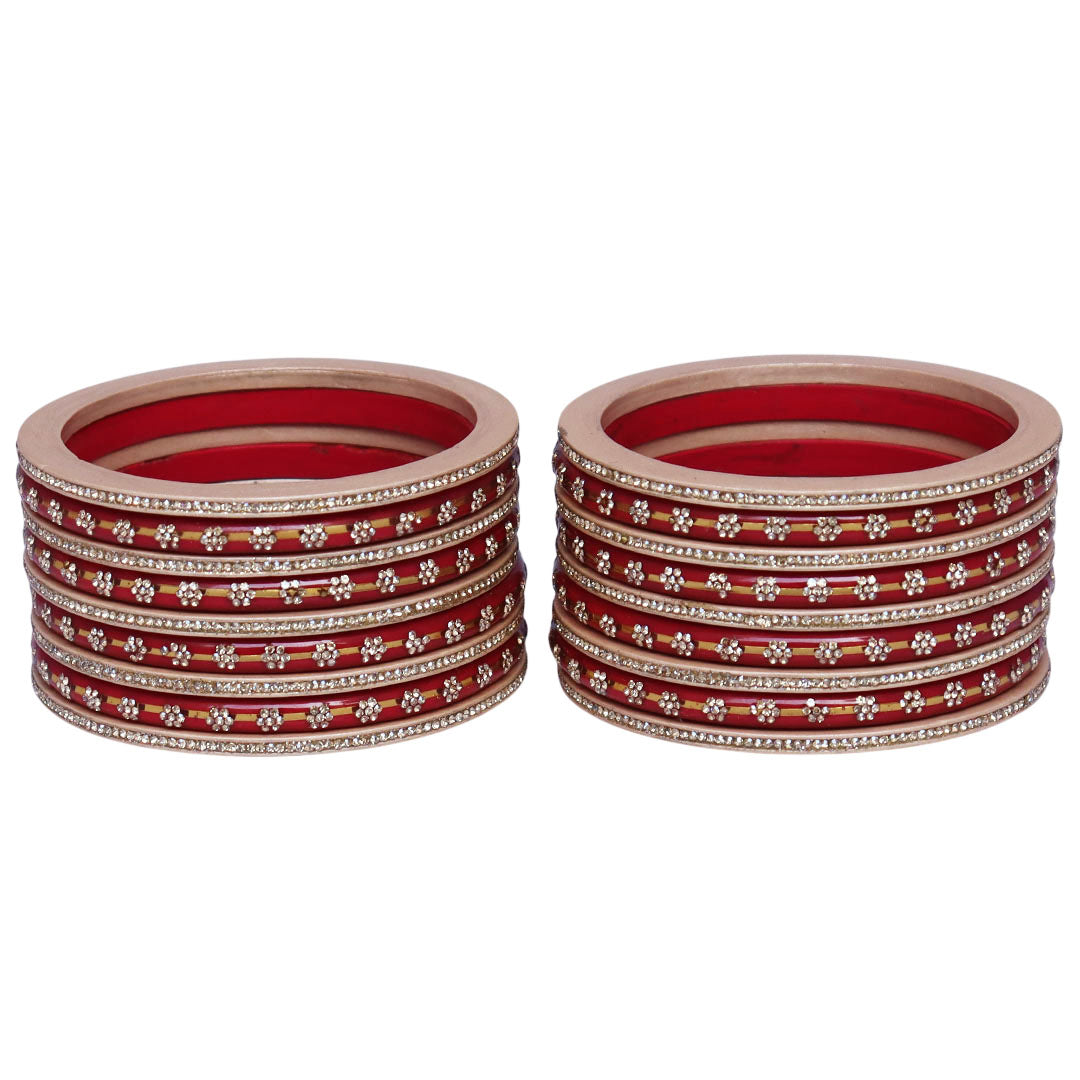 Bridal Rajasthani Lac Bangles Set with Floral Stone Work