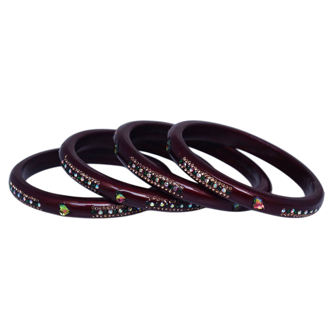 Rajasthani Lac Bangles with Heart Shape Kundan & Rhinestones