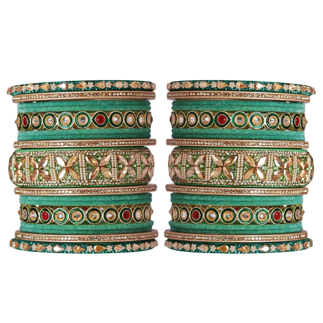 Rajasthani Wedding Chura with Kundan Beads & Velvet Bangles