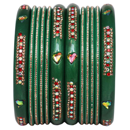 Jaipuri Lac Short Bangles with Heart Shape Kundan & Rhinestones