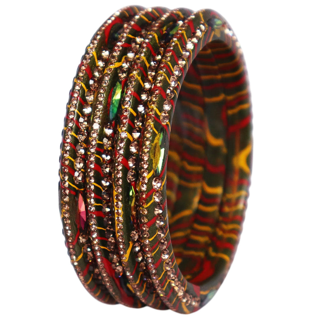 Lehariya Lac Bangles for Women | Traditional Rajasthani Rhinestone Bangles | Glossy Festival & Wedding Bangles By TAJ BRIDAL STORE